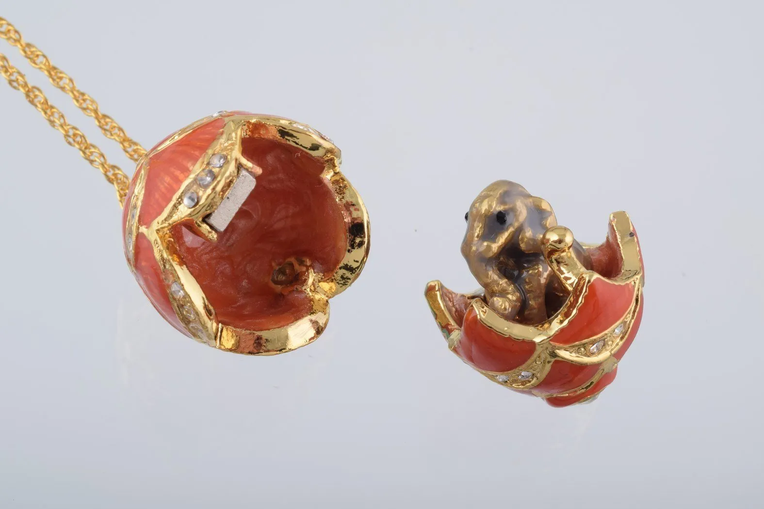 Gold & Red Egg Pendant Necklace