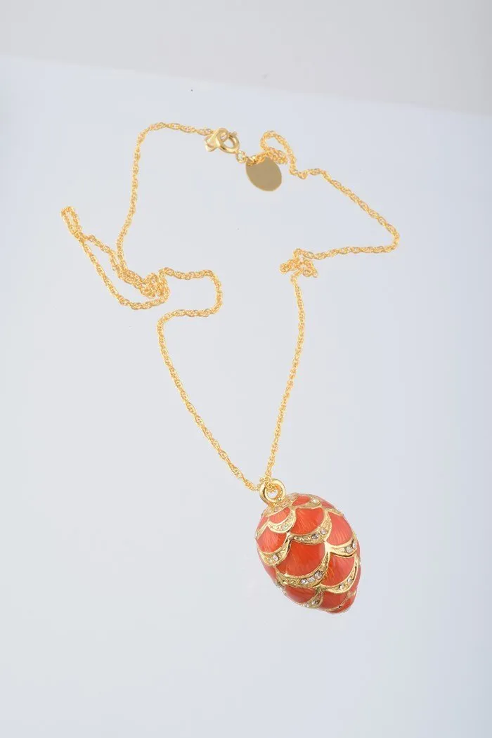 Gold & Red Egg Pendant Necklace