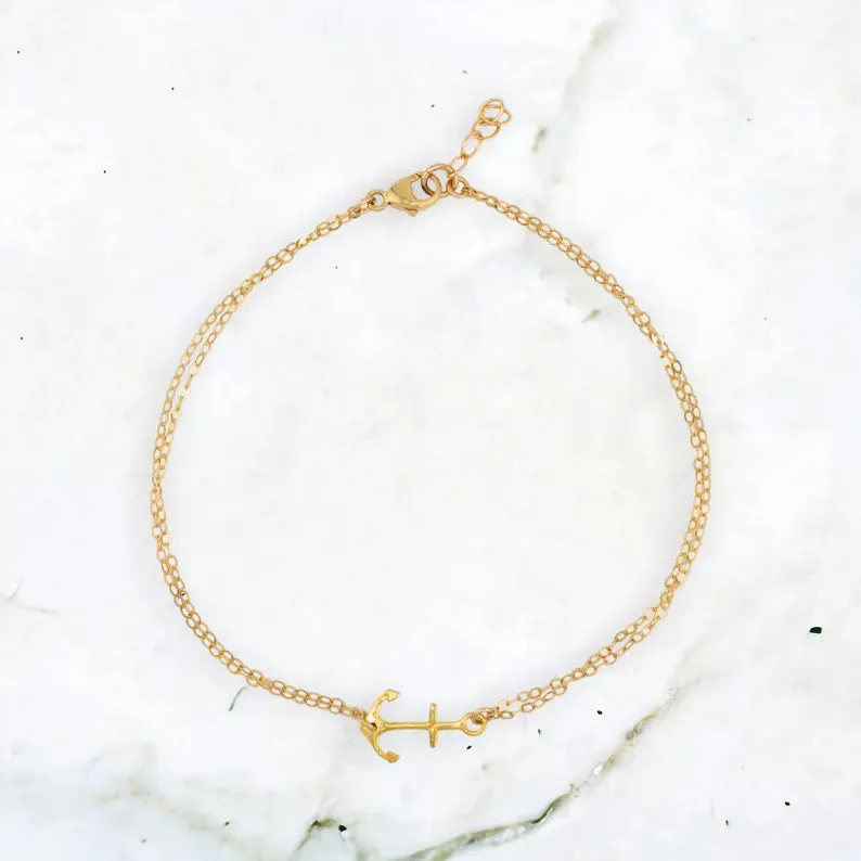 Gold Anchor Bracelet  with Double Chains