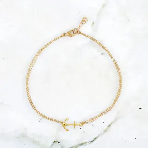 Gold Anchor Bracelet  with Double Chains
