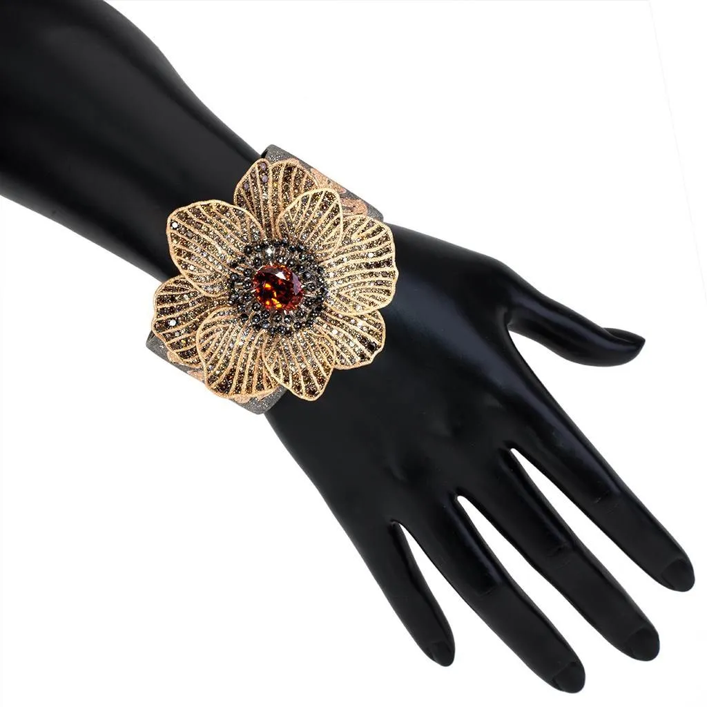 Gold Coronaria Cuff Bracelet with Garnet & Diamonds