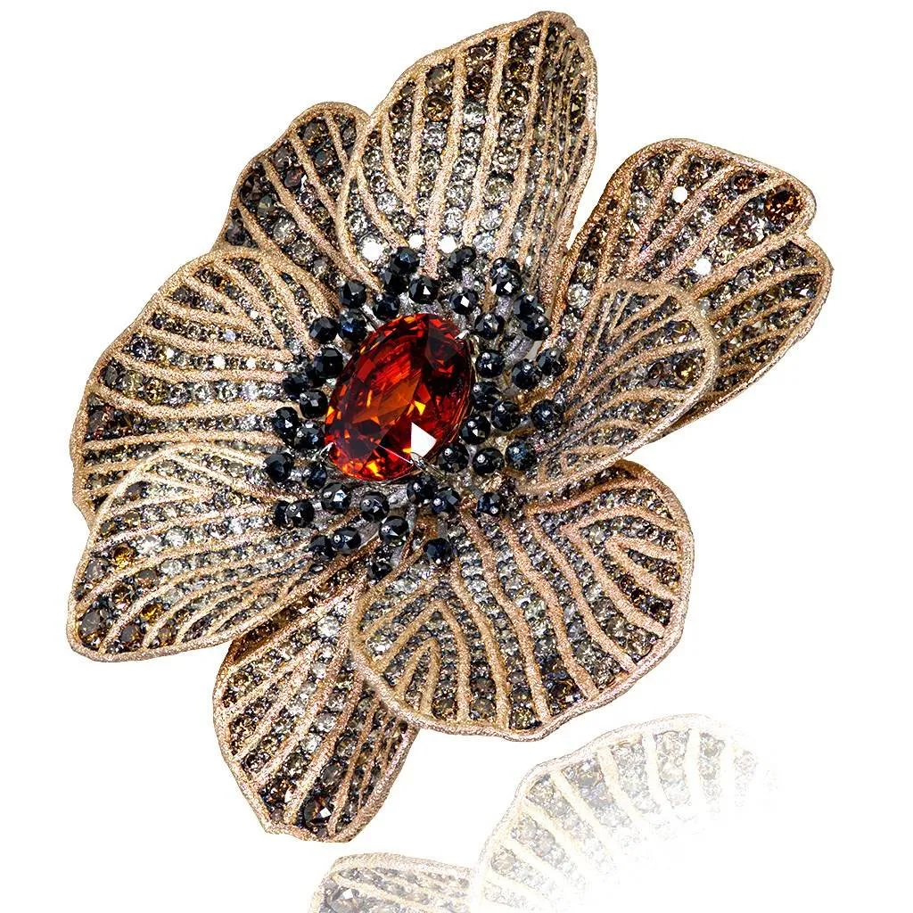 Gold Coronaria Cuff Bracelet with Garnet & Diamonds