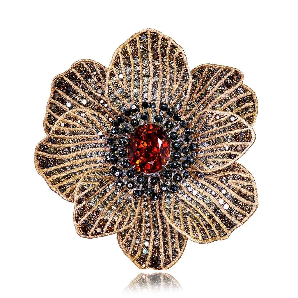 Gold Coronaria Cuff Bracelet with Garnet & Diamonds
