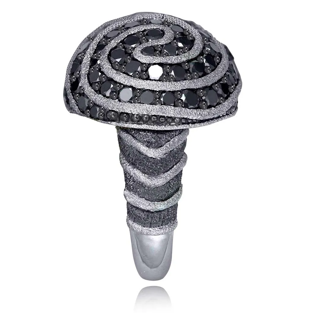 Gold Fine Lace Ring with Black Diamonds