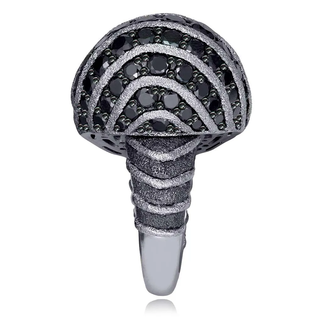 Gold Fine Lace Ring with Black Diamonds