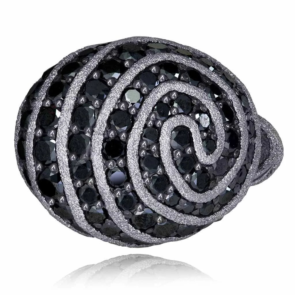 Gold Fine Lace Ring with Black Diamonds