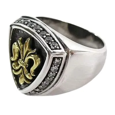 Gold Fleur De Lis Sterling Silver Men's Rings