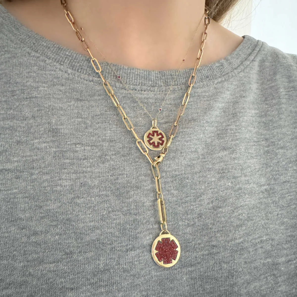 Gold Medical ID Charm with Ruby
