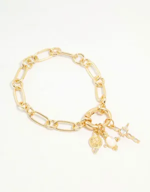 Gold Plated Cubic Zirconia Cross Link Bracelet