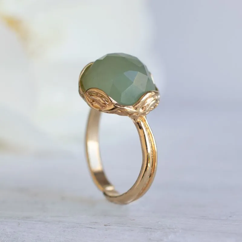 Gold Plated Jade Sizable Large Statement Ring