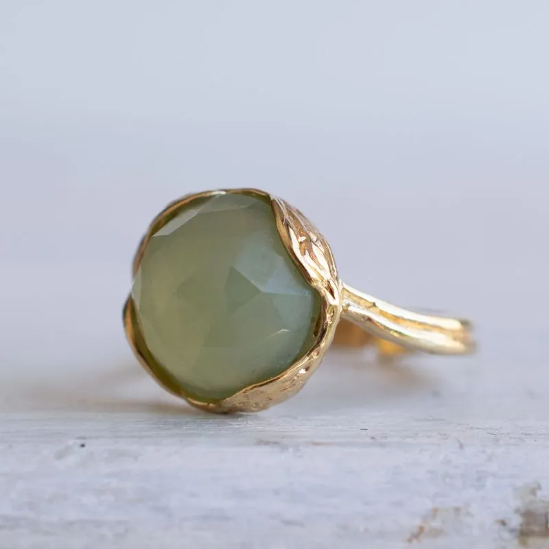 Gold Plated Jade Sizable Large Statement Ring