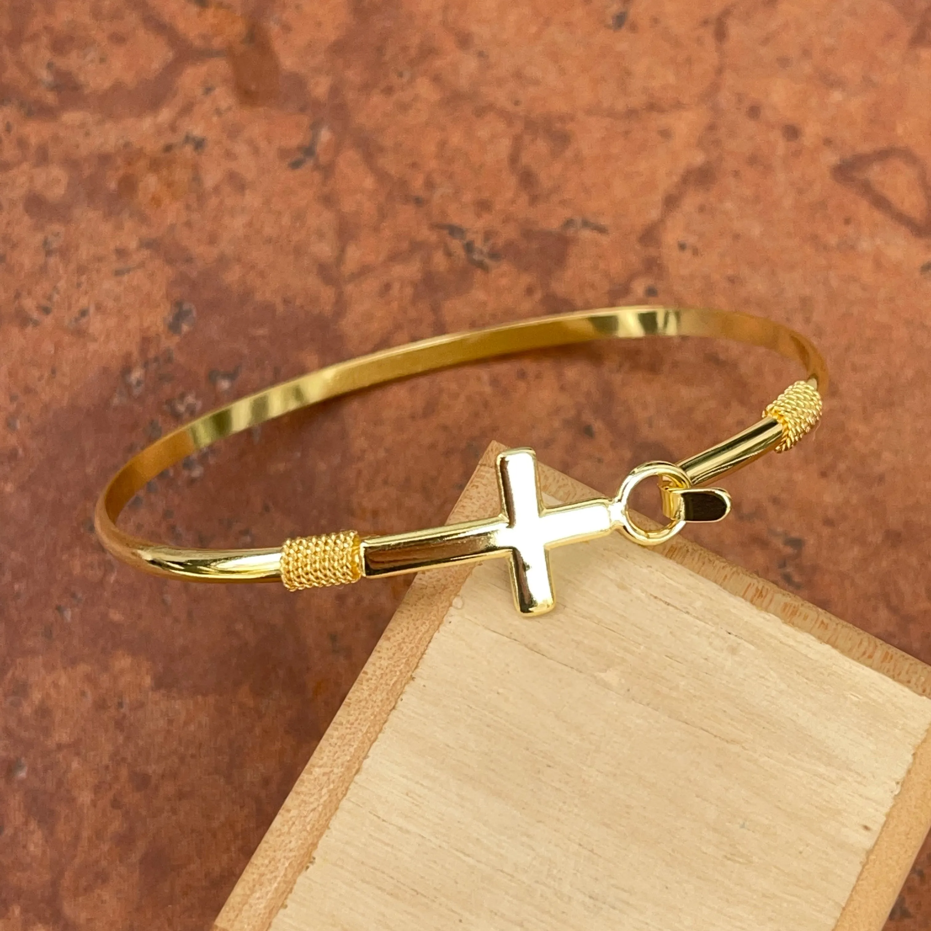 Gold-Plated Sterling Silver Sideways Cross Stacking Bangle Bracelet