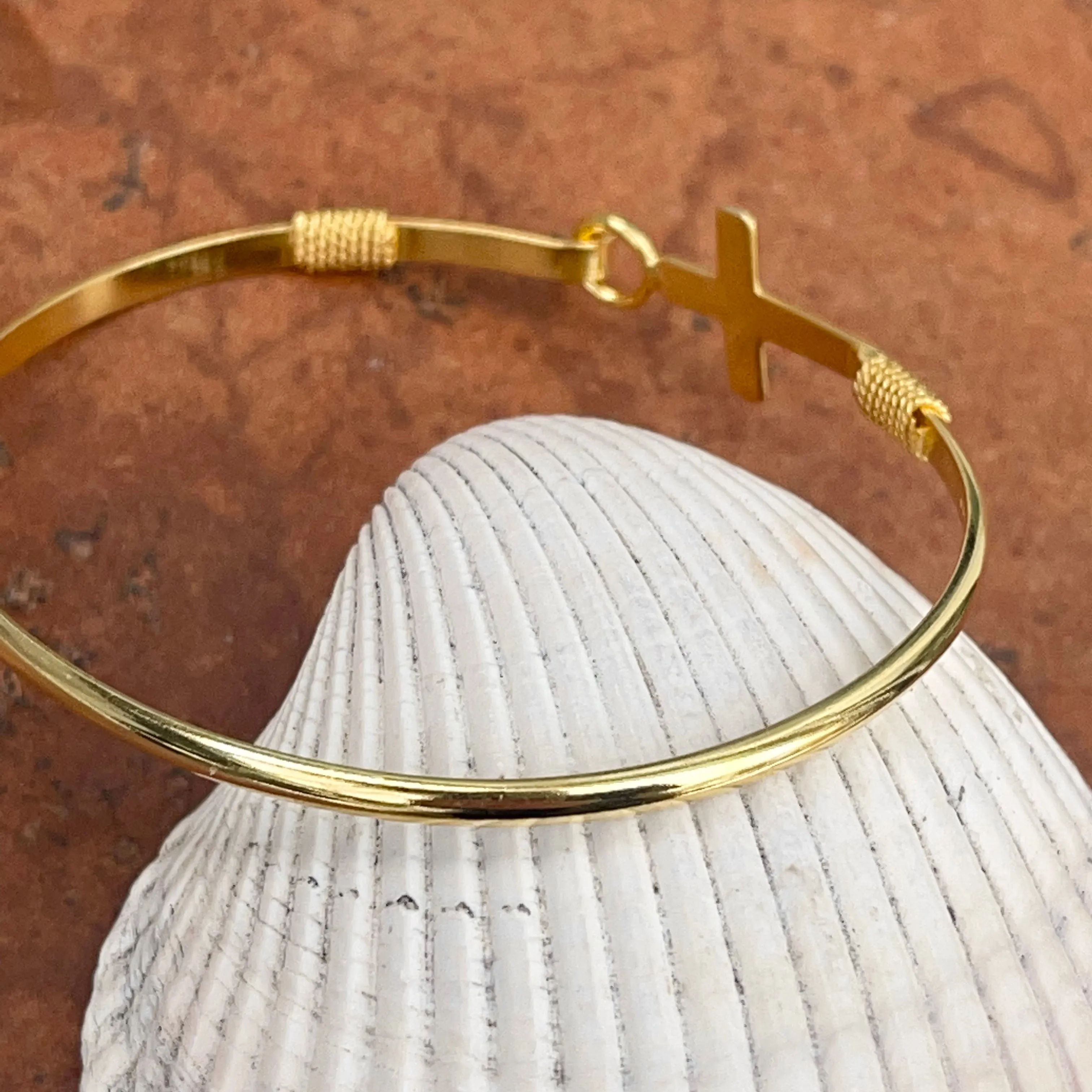 Gold-Plated Sterling Silver Sideways Cross Stacking Bangle Bracelet