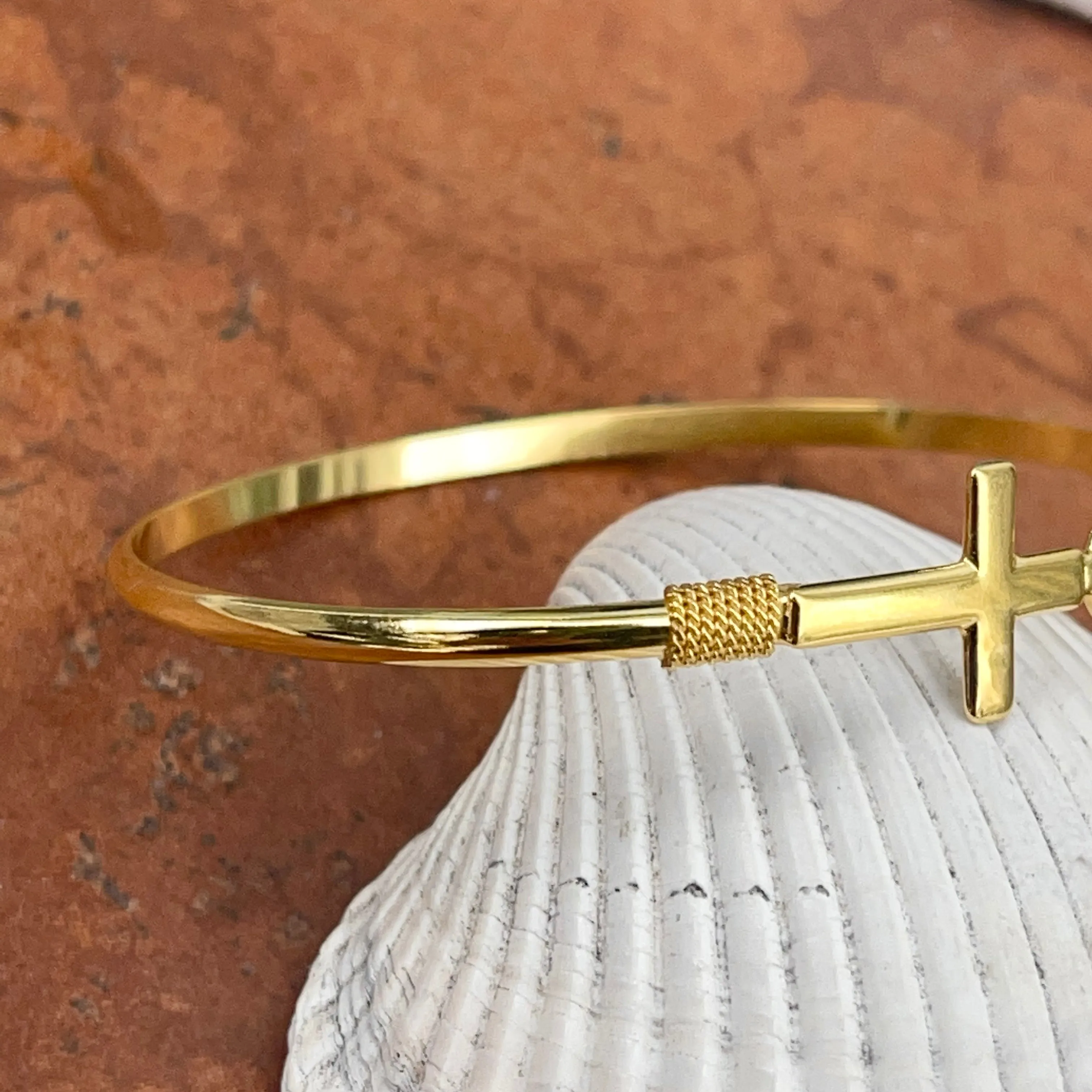 Gold-Plated Sterling Silver Sideways Cross Stacking Bangle Bracelet