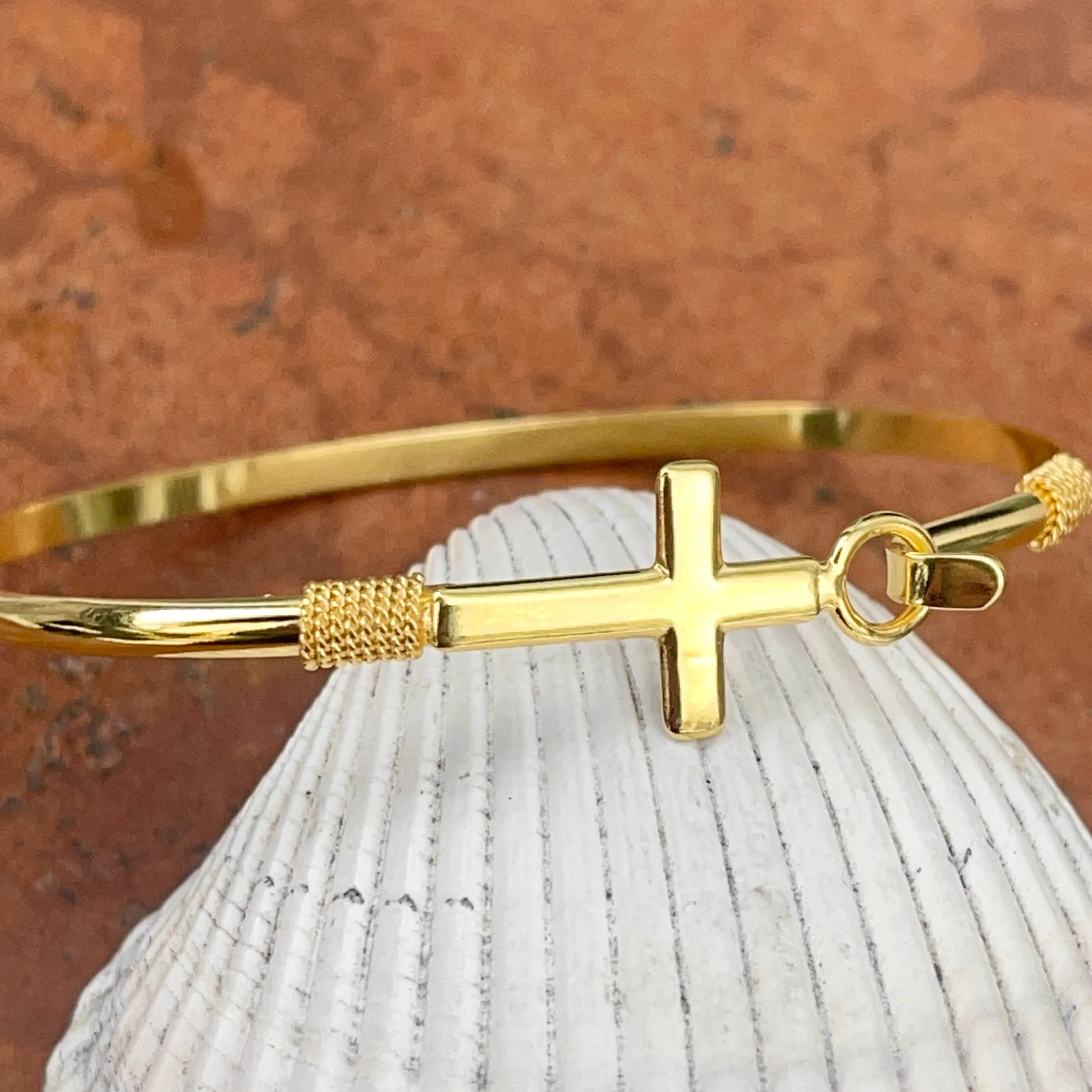Gold-Plated Sterling Silver Sideways Cross Stacking Bangle Bracelet