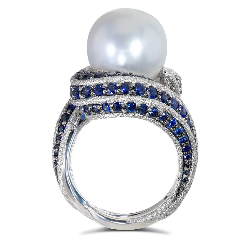 Gold Twist Ring With Pearl & Sapphires