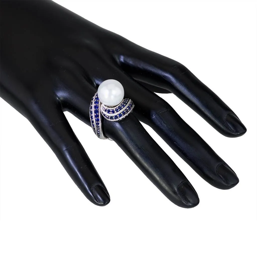 Gold Twist Ring With Pearl & Sapphires