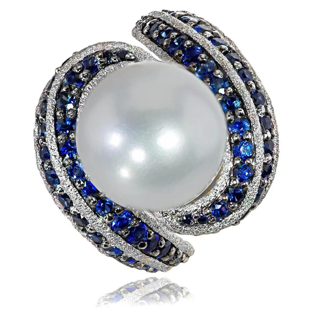 Gold Twist Ring With Pearl & Sapphires