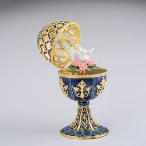 Golden Blue Faberge Egg with White Doves