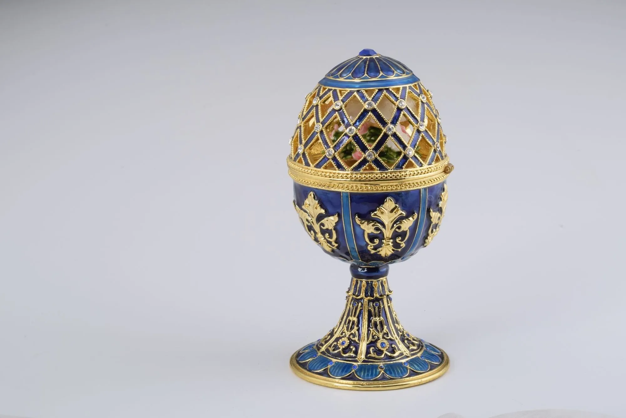 Golden Blue Faberge Egg with White Doves