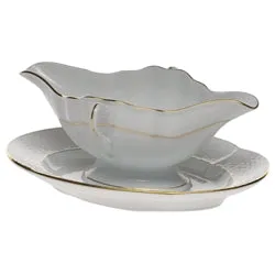 Golden Edge Gravy Boat w/Fixed Stand