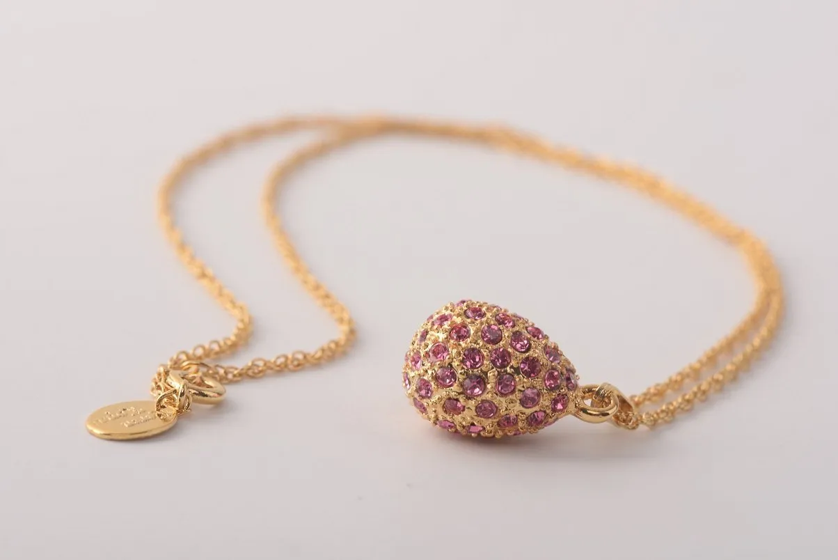 Golden Pink Egg Pendant Necklace