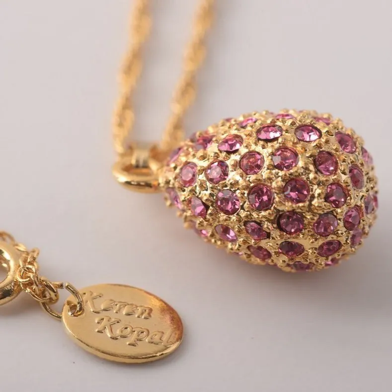 Golden Pink Egg Pendant Necklace