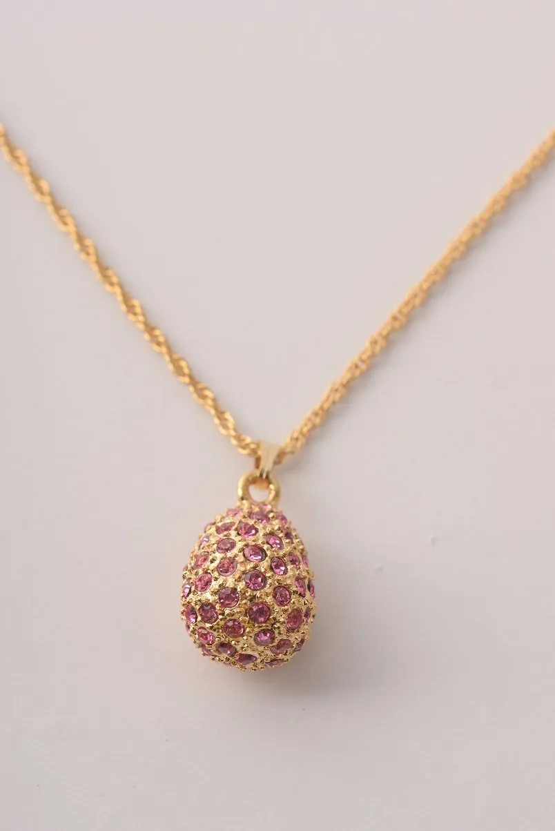 Golden Pink Egg Pendant Necklace