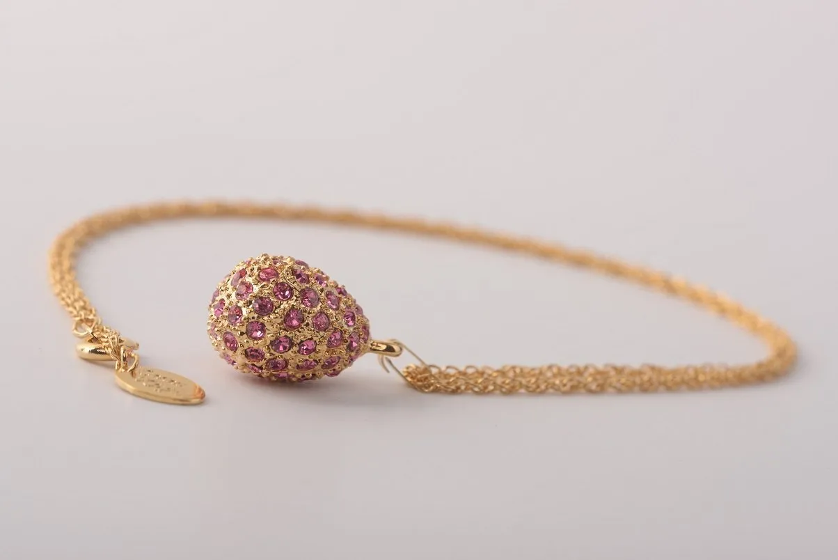 Golden Pink Egg Pendant Necklace