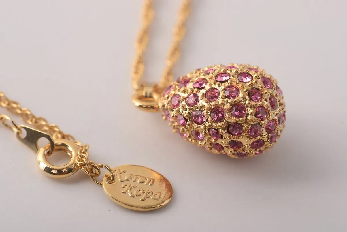 Golden Pink Egg Pendant Necklace