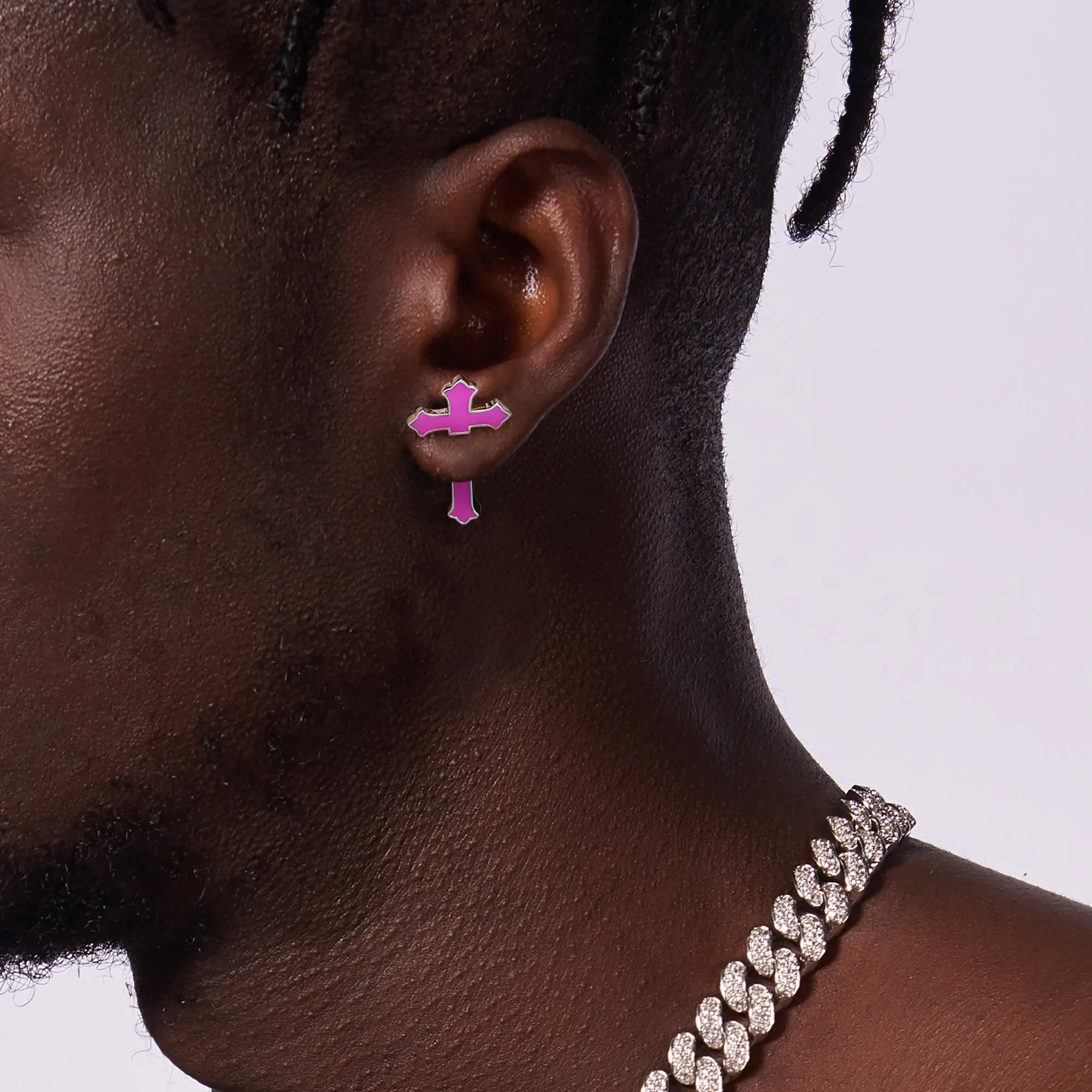 Gothic Cross Spike Earring - Pink Enamel
