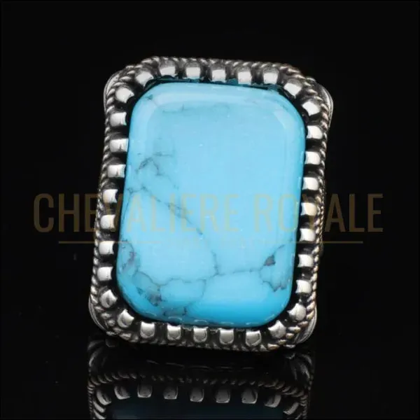 Grosse Chevalière Pierre Turquoise Naturelle – Élégance et Caractère