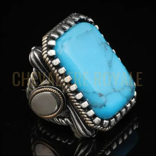 Grosse Chevalière Pierre Turquoise Naturelle – Élégance et Caractère