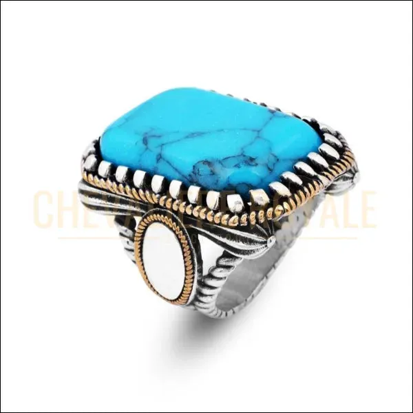 Grosse Chevalière Pierre Turquoise Naturelle – Élégance et Caractère
