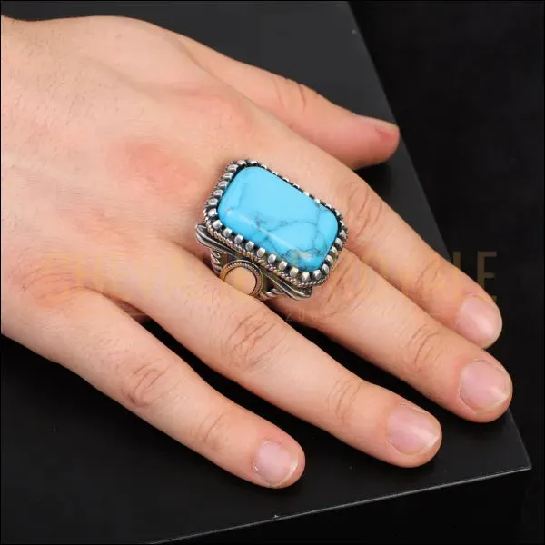 Grosse Chevalière Pierre Turquoise Naturelle – Élégance et Caractère