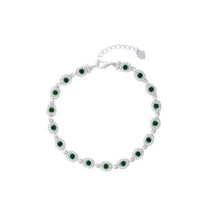Halo Bracelet with Green Cubic Zirconia in Sterling Silver