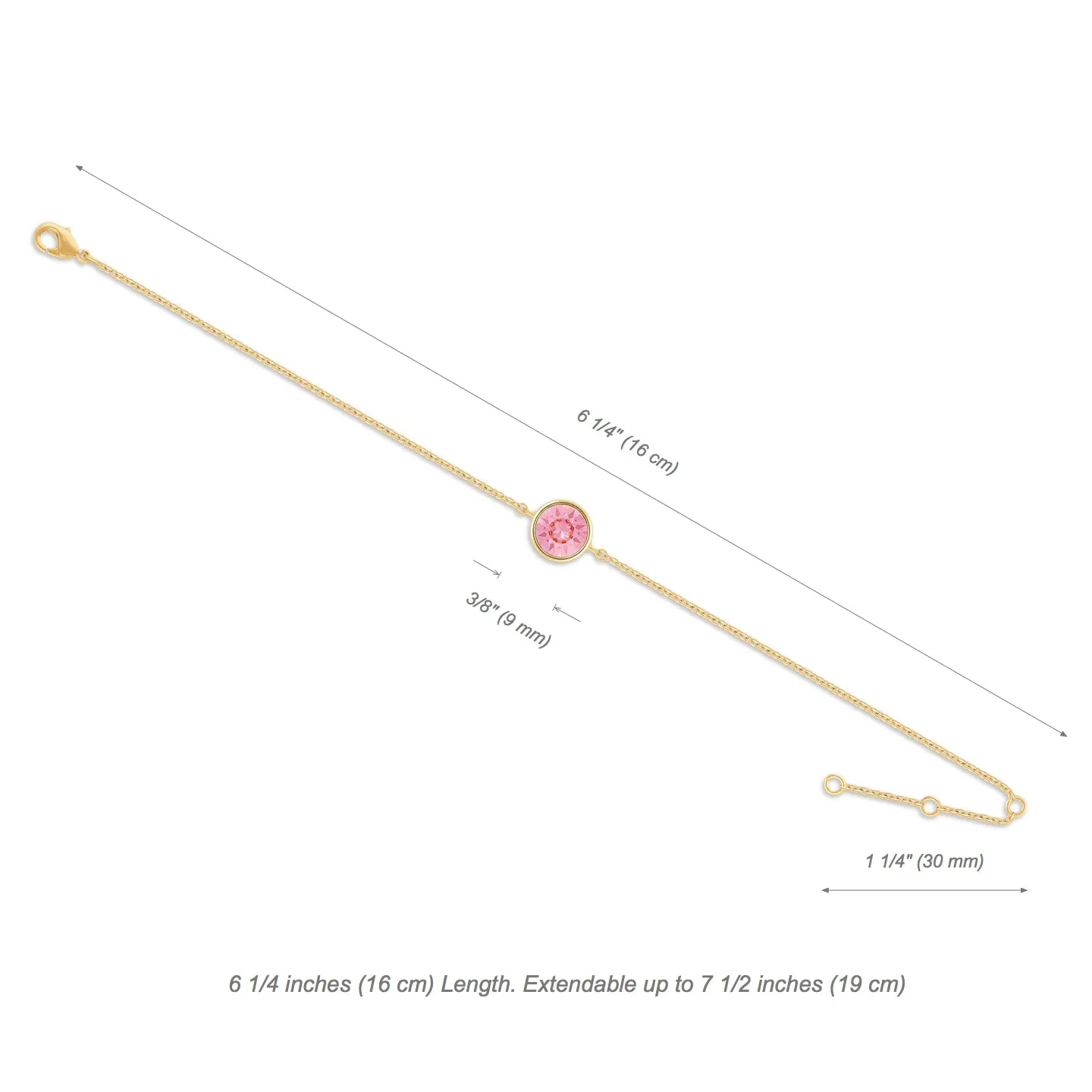 Harley Chain Bracelet with Pink Light Rose Round Crystals from Swarovski Gold Plated
