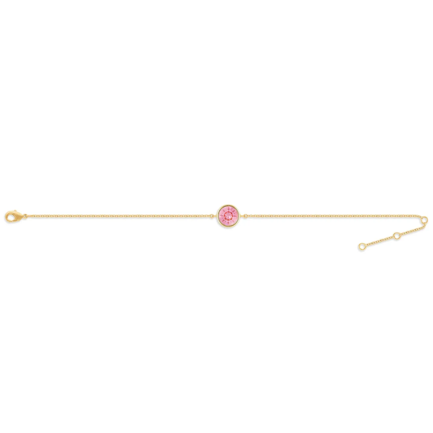 Harley Chain Bracelet with Pink Light Rose Round Crystals from Swarovski Gold Plated