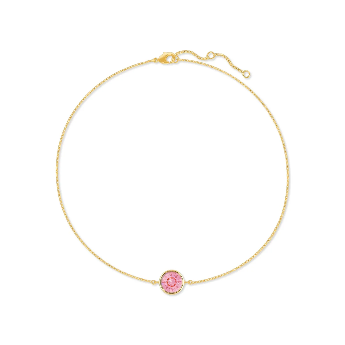 Harley Chain Bracelet with Pink Light Rose Round Crystals from Swarovski Gold Plated