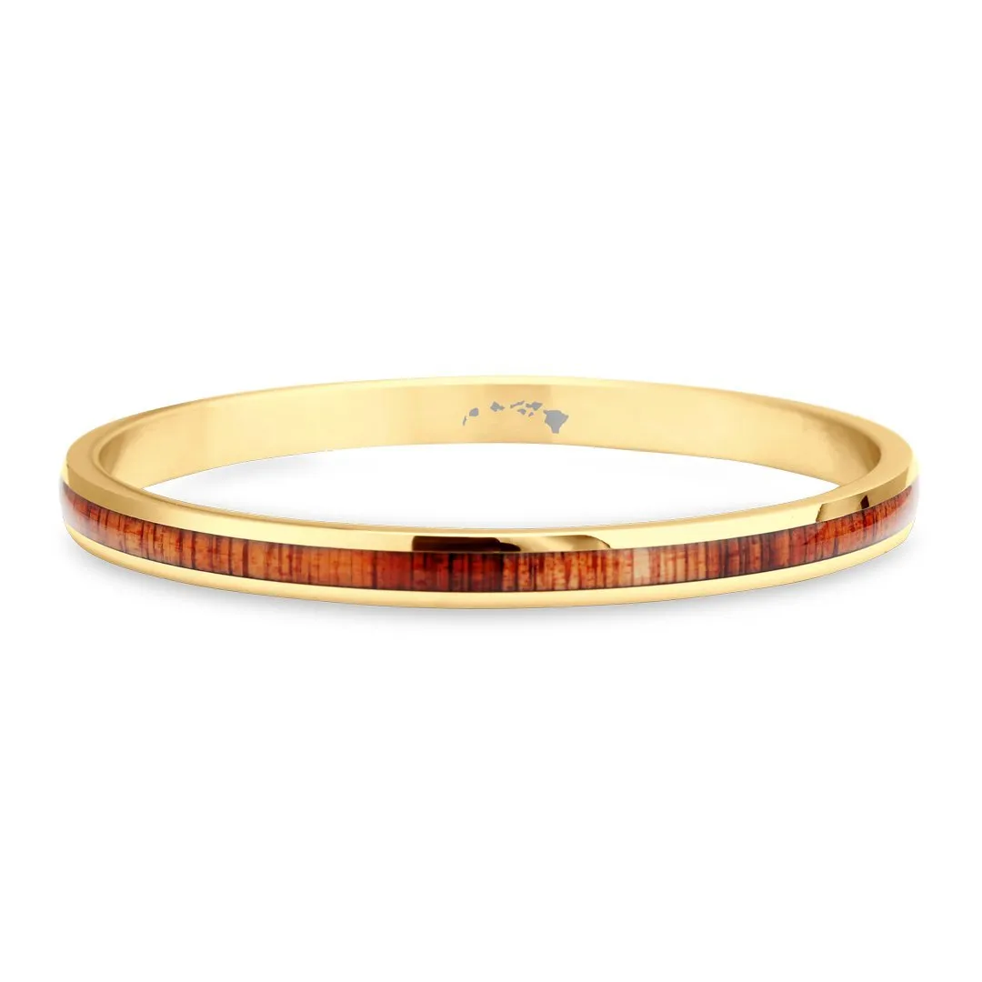 Hawaiian Koa Wood Bangle Bracelet - Yellow Gold