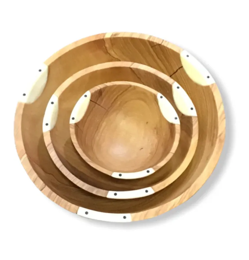 HD Olivewood Bowl, Round w/ Batik Bone Inlay