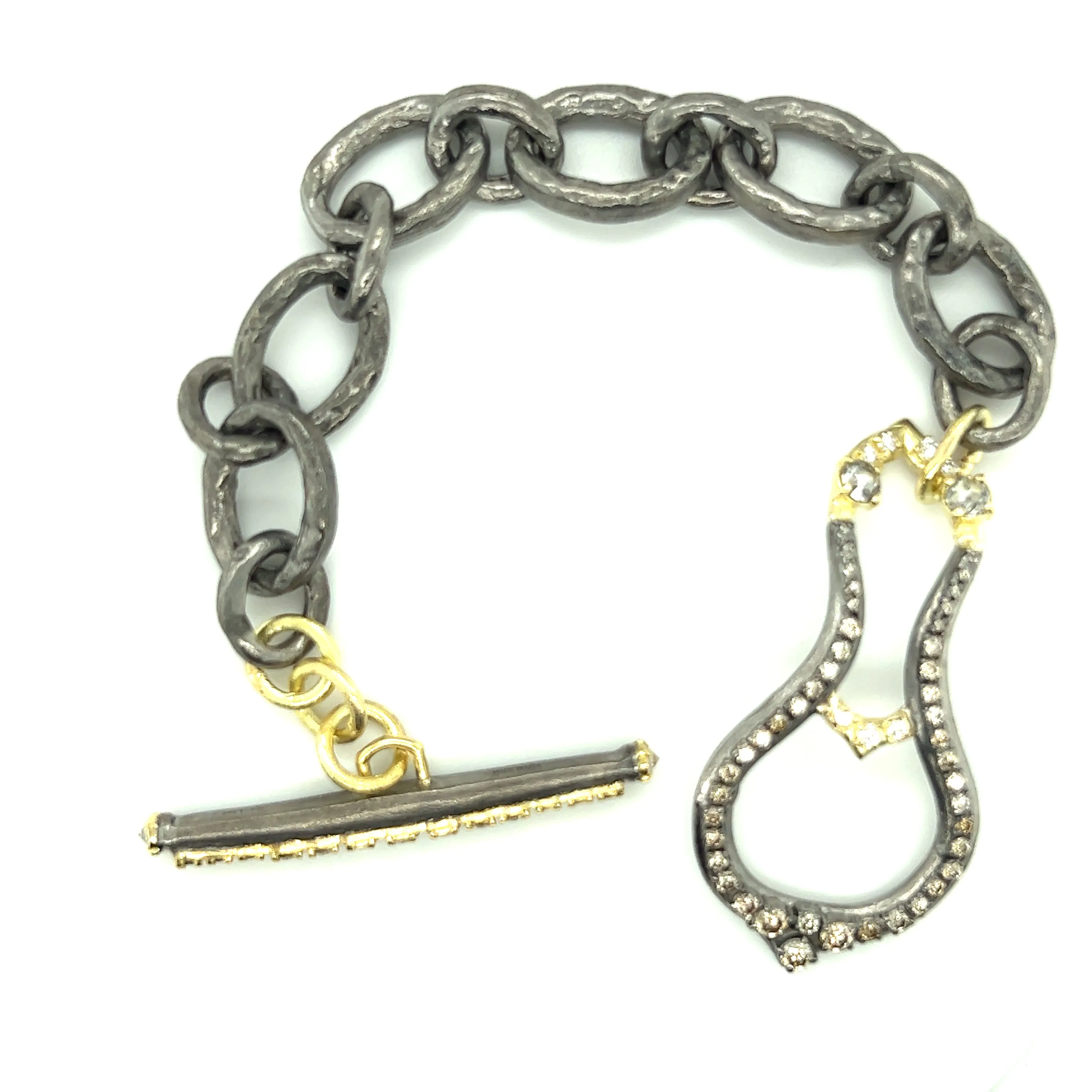 HORSESHOE LINK BRACELET WITH GREY AND WHITE DIAMONDS