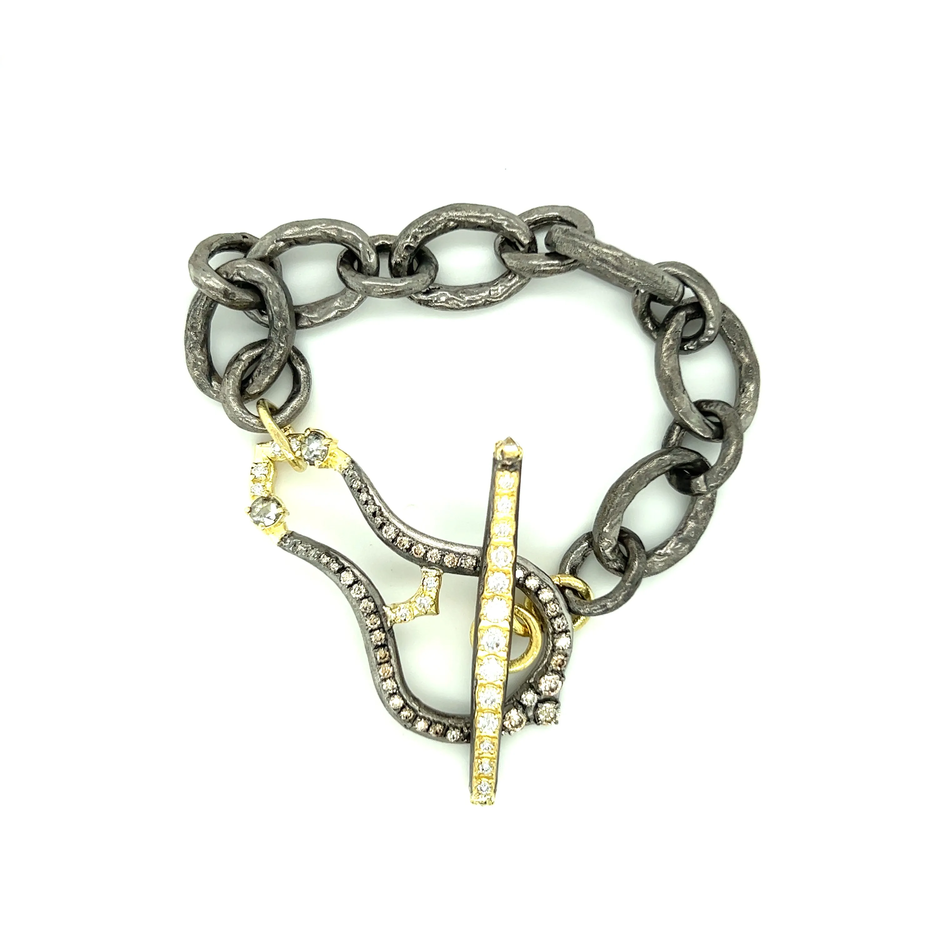 HORSESHOE LINK BRACELET WITH GREY AND WHITE DIAMONDS