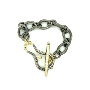 HORSESHOE LINK BRACELET WITH GREY AND WHITE DIAMONDS