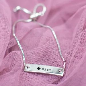 I Love Math Silver Bar Adjustable Bracelet