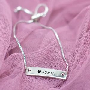 I Love STEM Silver Bar Adjustable Bracelet