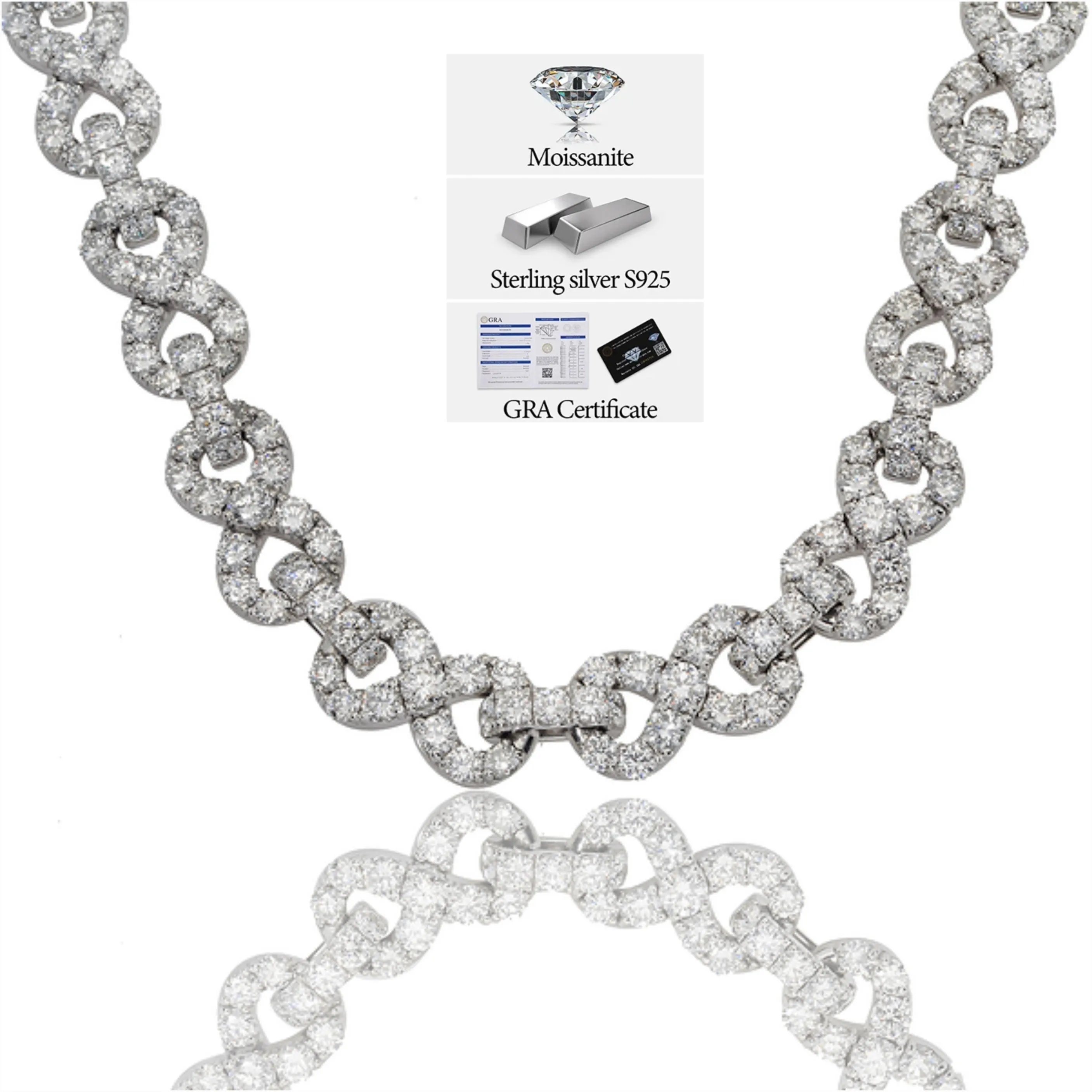 Iced Out 10mm Sterling Silver 925 Clustered Moissanite Infinity Link 7.5"or 8.5" Bracelet - M300059