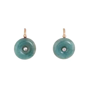Jade Diamond Disc Earrings Vintage 18k Yellow Gold Round Drop Estate Jewelry