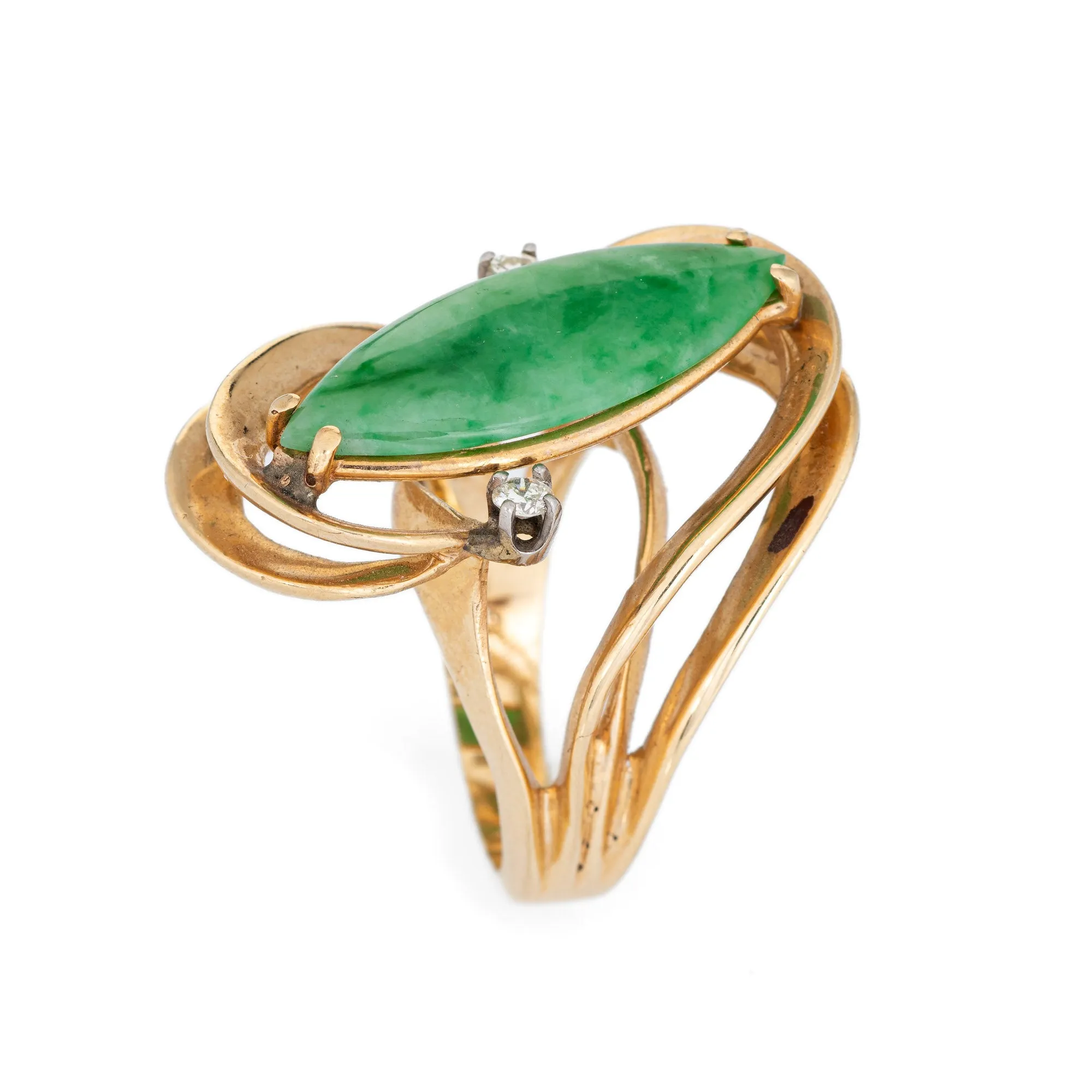 Jade Diamond Ring Vintage 14k Yellow Gold Mid Century 60s Cocktail Jewelry 5.75