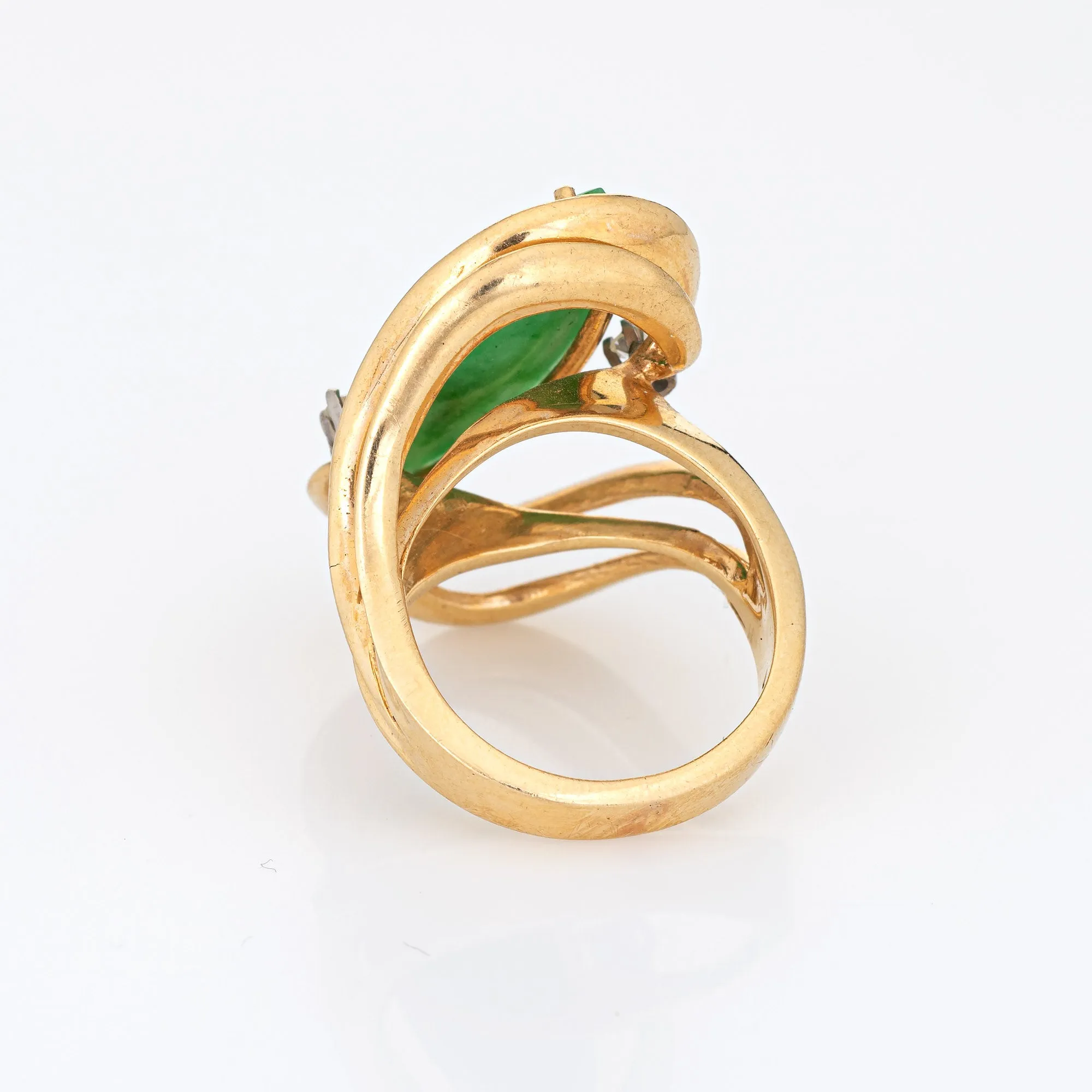 Jade Diamond Ring Vintage 14k Yellow Gold Mid Century 60s Cocktail Jewelry 5.75